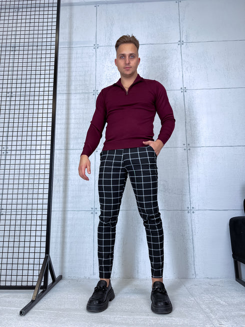 Men's trousers with fine check - black with white 65-3